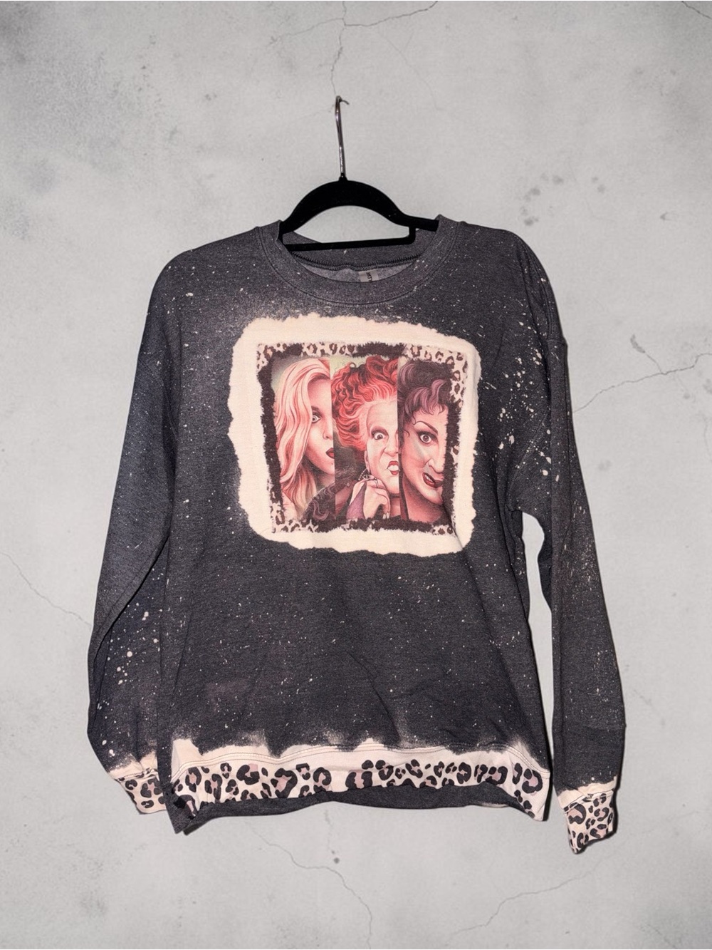 Halloween Hocus Pocus Sanderson Sisters Sweatshirt with Leopard Trim